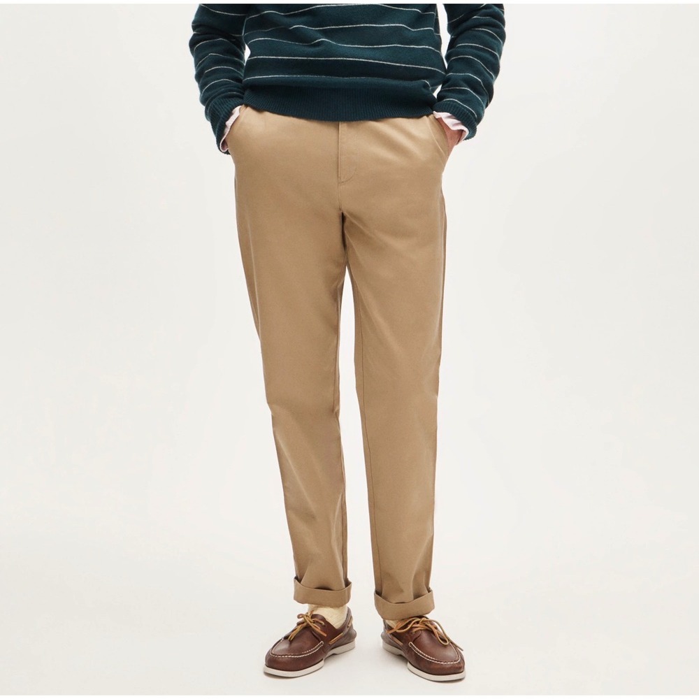 J.Crew Mens Tan Essential Khaki Flat Front Straight Leg Cuffed Chino Pants 34x32